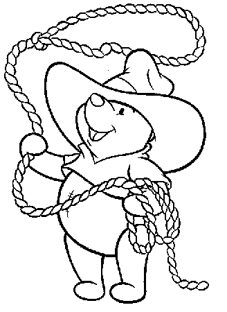 coloriage winnie cow boy joue au lasso